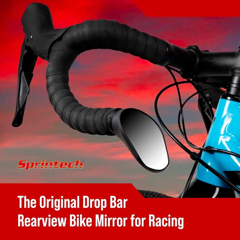 Sprintech Swiss-Made Convex Chrome-Plated Bike Mirror for Drop Bars â€“ Hand-Finished, Adjustable, Reflective Surface, Durable ABS Housing, Universal Fit for Enhanced Rear Visibility (Black, Single) - Image 2